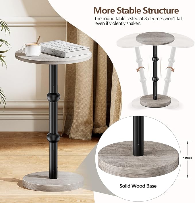 Drink Table, Small Round Side Table for Small Spaces, Modern Accent Round End Tables with Metal Leg, Thickened Wood Pedestal Coffee Tables for Living Room, Bedroom, Narrow Corners,Sofa Couch