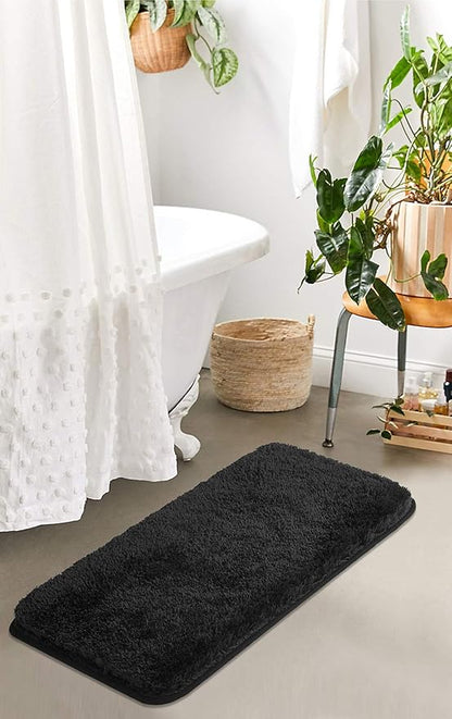 SuchTale Large Extra Soft Absorbent Shaggy Bath Mat (24 x 40, Black) Machine Washable Microfiber Non Slip Luxury Floor Mats Rubber Back