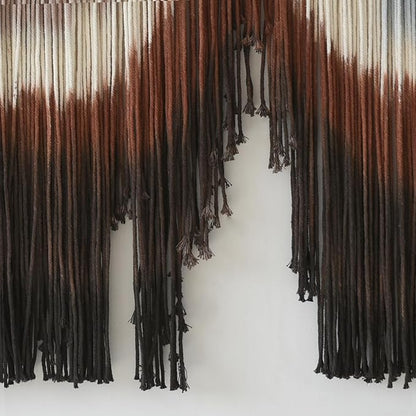 Flber Large Macrame Wall Hanging 57" W x 31" L Handmade Dip Dye Tapestry Bohemian Fiber Art Wall Hanging Mountain Inspired Wall Tapestry Neutral Rustic Wall Decor for Bedroom Living Room