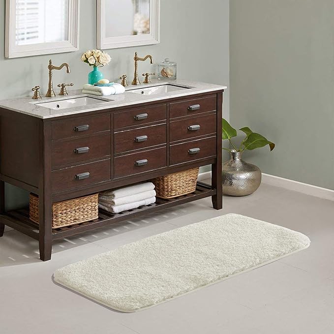 Suchtale Large Bathroom Rug - Extra Soft and Absorbent Shaggy Microfiber Bath Mat - Machine Washable Non Slip Mat - Rubber Back (24 x 60 Ivory)