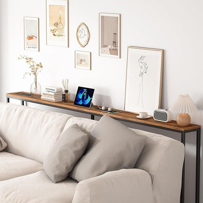 80.7'' Narrow Sofa Table with 2 Power Outlets (6 AC Outlets & 4 USB Ports), Thin Console Tables Narrow Long, Behind Couch Table Skinny for Entryway, Living Room, Hallway, Foyer, Rustic Brown