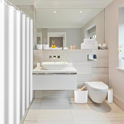 White Bathroom Set, White Bathroom Accessories Set with Shower Curtain, Bath Towel Set, Trash Can, 2PCS Soap Dispensers, Soap Dish, Toothbrush Holder and Cup,Toilet Brush for Bathroom Decor