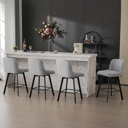 Swivel Bar Stools Set of 4, 26''H Upholstered Barstools with Backs, Modern Counter Height Bar Stool Chairs for Kitchen Island, Metal Legs, Fabric, Light Gray Counter Stools