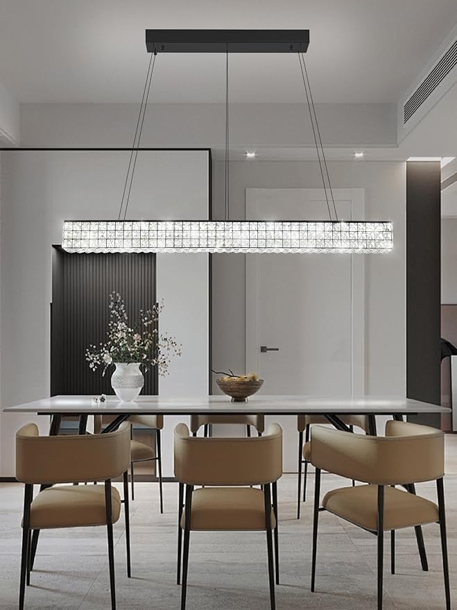 W48 Black Chandeliers for Dining Room, Modern Crystal Pendant Lights Fixture Farmhouse Hanging Dining Light Fixtures for Kitchen Island, Living Room, Bedroom