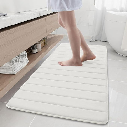 Buganda Memory Foam Bath Mat, 60" x 24", Ultra Soft and Non-Slip Bathroom Rugs, Water Absorbent and Machine Washable Bath Rug Runner for Bathroom, Shower, and Tub, Ivory