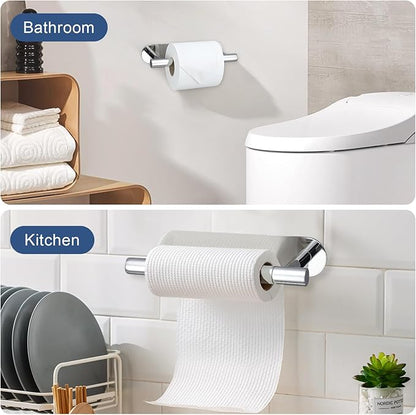 Self Adhesive Chrome Toilet Paper Holder, SUS304 Stainless Steel Toilet Roll Holder, Double Base Paper Towel Holder Wall Mount No Drilling for Bathroom, Kitchen, Washroom