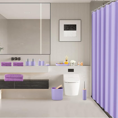 Purple Bathroom Set, Purple Bathroom Accessories Set with Shower Curtain, Bath Towel Set, Trash Can, 2PCS Soap Dispensers, Soap Dish, Toothbrush Holder and Cup,Toilet Brush for Bathroom Decor