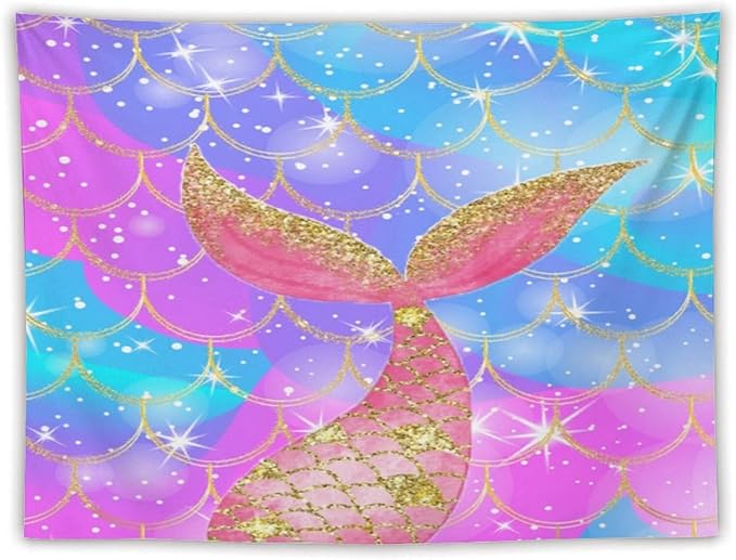 HZOHNAGO Mermaid Scales Tapestry Colorful Shiny Scales Mermaid Tail Pattern Printed Wall Tapestry Wall Hanging for Bedroom Living Room Dorm 80" W x 60" H
