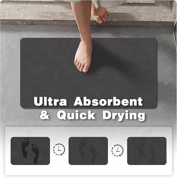 Black Bath Mat, Bathroom Rugs Non Slip Washable Thin Absorbent Quick Dry Bath Mat Fits Under Door Bathroom Floor Mat Perfect for Bath, Shower, or Sink 24"x60" Black