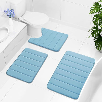 Buganda Memory Foam Bath Mat, 55" x 24", Ultra Soft and Non-Slip Bathroom Rugs, Water Absorbent and Machine Washable Bath Rug Runner for Bathroom, Shower, and Tub, Blue