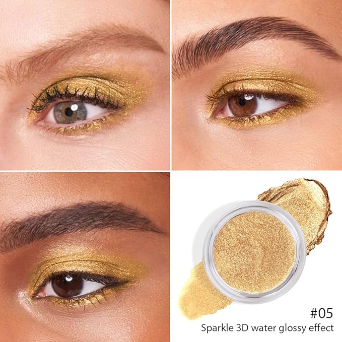 Cream Glitter Golden Yellow Shimmer Metallic Eyeshadow Palette Makeup, Natural Single Mini Instant Holographic Eyeshadow For Older Women, Sombras Crema Para Ojos, Talc, Paraben&Cruelty Free