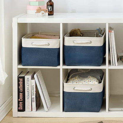 TheWarmHome Storage Bins for Shelves - 1 Pack 15.7x11.8x8.3 inch Fabric Storage Cubes, Storage Basket for Organizing Gift Laundry Cloth Toy Room (White & Jean Blue)