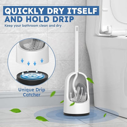Toilet Brush, 2 Pack Toilet Brush and Holder Set with Durable Curved BristlesToilet Scrubber, Toilet Bowl Brush with Extra Long Handle,Toilet Cleaner with Caddy for Bathroom Deep Cleaning (2, White)
