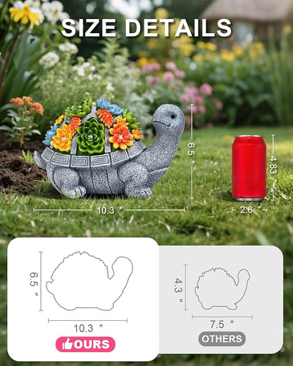 Solar Turtle Statue Garden Decor for Outside with Succulents and 7 LED Lights – 10.3 Inch Cute Lawn Ornaments for Patio, Porch, Balcony & Yard – Unique Birthday Gifts for Women Mom Grandma Wife