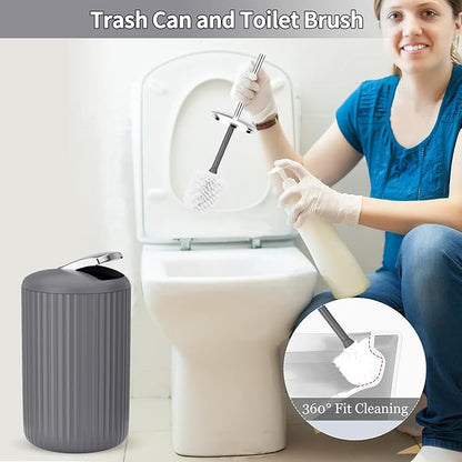 9PCS Gray Bathroom Accessories Set Complete with Trash Can, Vanity Tray, Soap Dispenser, Soap Dish, Toothbrush Holder, Toothbrush Cup, Toilet Brush and Qtip Holders