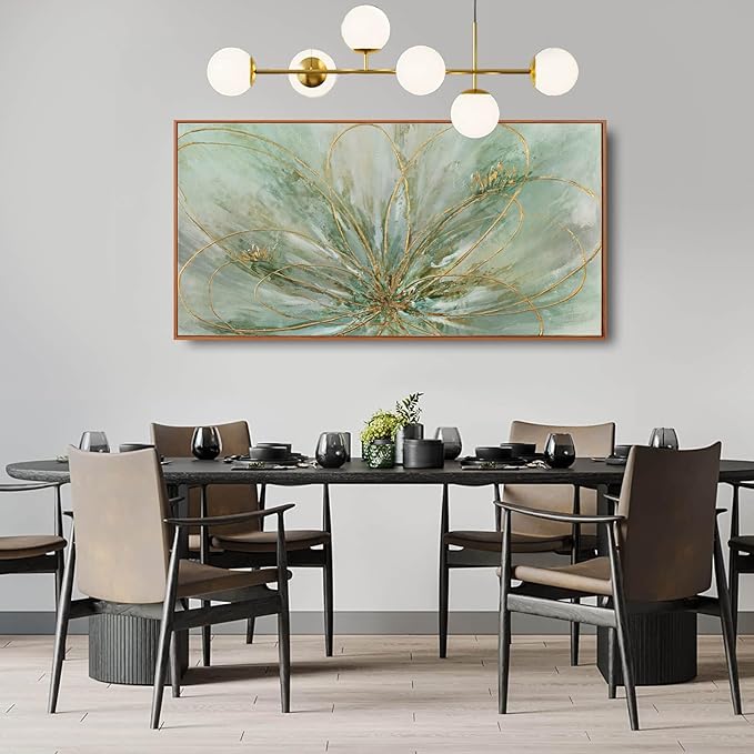 YJYart Green Abstract Canvas Artwork Flowers Wall Decor for Office Line Art Painting 24"x 48" Pictures for Bedroom Dining Room Neutral Wall Art