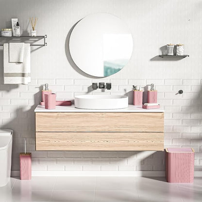 Bathroom Accessories Set - Elegant Pink Bathroom Set, 10PC Bathroom Accessory Set, Toilet Brush, Bathroom Trash Can