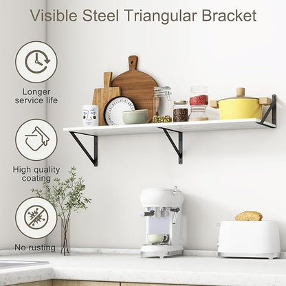 36"W x 12"D Floating Shelves, White Deep Floating Shelves for Wall with Brackets, 12 Inch Deep Wall Shelves for Books, Wide Display Storage Shelves for Bathroom, Living Room, 36 Inch Long, Set of 2