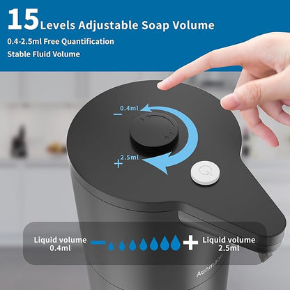 Automatic Soap Dispenser Touchless, Hands-Free, Multi Adjustable Volume, Long Battery Life, Compatible with Thick & Thin Dish/Hand Soap for Bathroom and Kitchen, Easy for Toddlers, Black