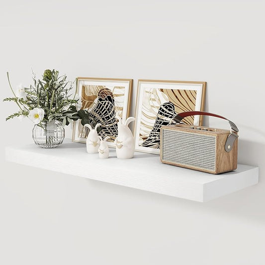 White Floating Shelves 36 Inch Long, 12 Inch Deep Floating Shelves for Wall, 36 x 12 Shelves for Wall Storage & Display, 2" Thick Floating Shelf for Bathroom, Living Room, Bedroom, Set of 1