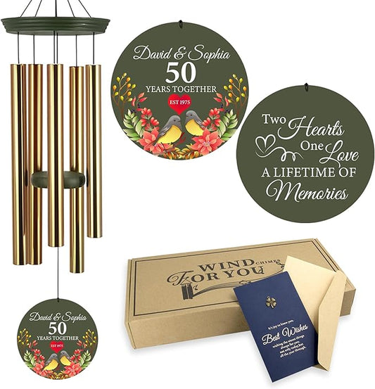 ASTARIN 50th Anniversary Wind Chimes Personalized, 30"/36" Deep Tone Wind Chimes for Wife Husband Parents, Romantic Souvenirs for Men Women Couple