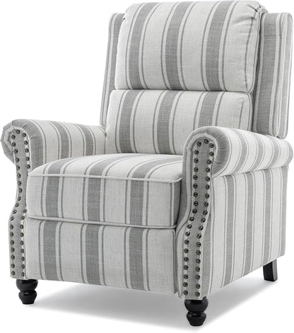 UIXE Pushback Recliner Chair Push Back Accent Chair, Fabric Overstuffed Armchair for Living Room, Rivet Trim Club Chair Home Theater Single Sofa Bedroom Reading Seat - Stripe Gray