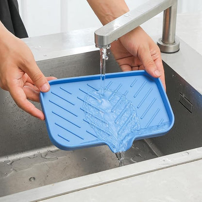 Silicone Bathroom Soap Dishes with Drain Spout Bathroom and Kitchen Sink Organizer,Sponge Holder,Dish Soap Tray,Perfect for Dispenser,Scrubber,Bottle,Cup on Counter Lichen Blue 9.6"×5.3"