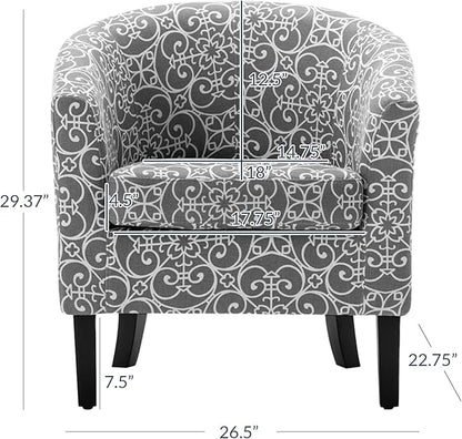 BELLEZE Accent Barrel Chair, Linen Round Chair Club Tub Sofa Corner Chair with Flared Legs and Cozy Soft Padding for Living Room Bedroom Waiting Room - White & Gray