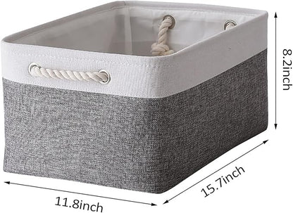 TcaFmac Collapsible Storage Bins for Organization - Large 3 Pack Canvas Storage Basket for Shelves, Organizer Baskets for Organizing for Closet Cloth Dog Toy Baby (White & Grey 16x12x8 inch)