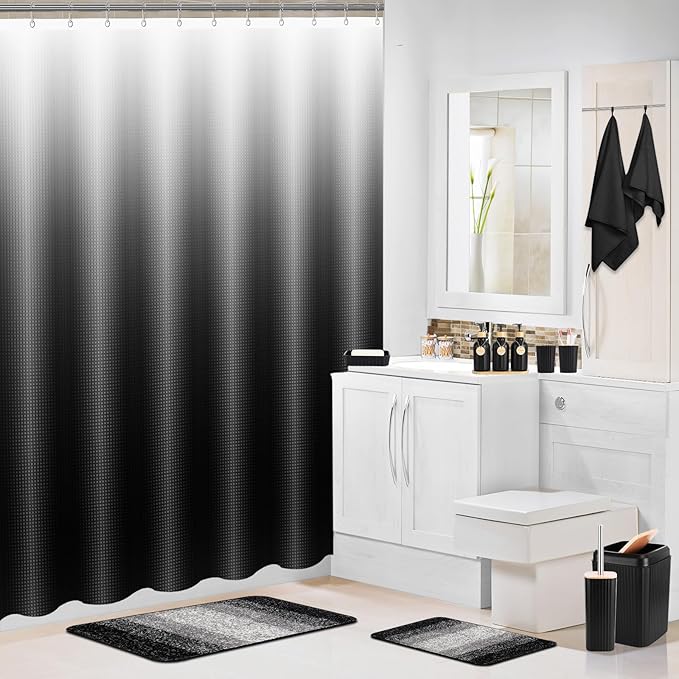 34PCS Bathroom Accessories Set with Shower Curtain,Rugs,Bath Towel,Trash Can,3PCS Lotion Soap Dispenser,Toothbrush Holder,Soap Dish,Tumbler Cup,6PCS Wood Tags Bath Accessories with Tray for Bathroom