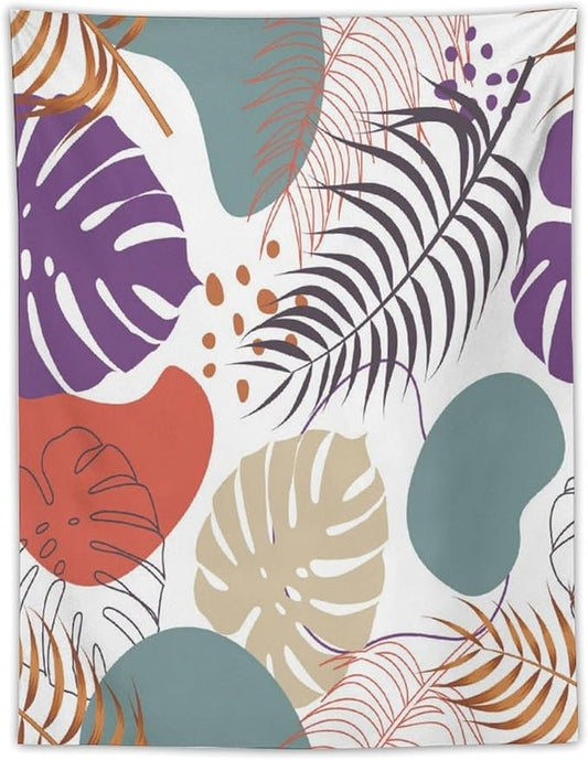 ICMOLYYENLO Tropical Green Leaves Tapestry, Exotic Leaves Beautiful Bedroom Wall Hanging, Floral Poster Blanket for Bedroom Living Room Dormitory Apartment 50x60 Inch