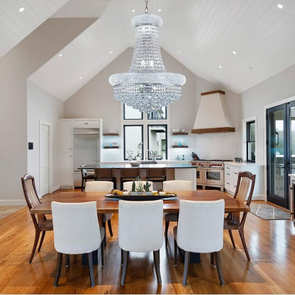 12 - Light Unique Empire Crystal Chandelier for Foyer Entrance Living Room Dining Room Bedroom Entryway Chrome Finish