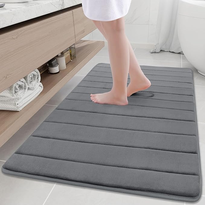 Buganda Memory Foam Bath Mat, 47" x 32", Ultra Soft and Non-Slip Bathroom Rugs, Water Absorbent and Machine Washable Bath Rug Runner for Bathroom, Shower, and Tub, Grey