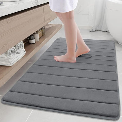 Buganda Memory Foam Bath Mat, 47" x 32", Ultra Soft and Non-Slip Bathroom Rugs, Water Absorbent and Machine Washable Bath Rug Runner for Bathroom, Shower, and Tub, Grey