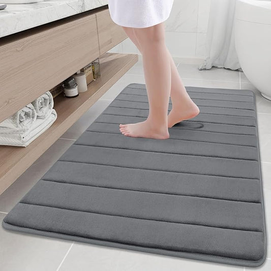 Buganda Memory Foam Bath Mat, 47" x 32", Ultra Soft and Non-Slip Bathroom Rugs, Water Absorbent and Machine Washable Bath Rug Runner for Bathroom, Shower, and Tub, Grey