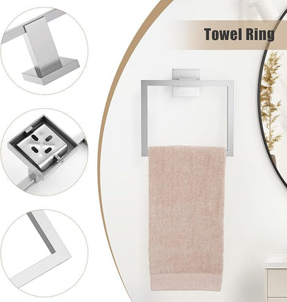 TQKAG Brushed Nickel Bathroom Hardware Accessories Set 5 Pieces, Double Post Pivoting Toilet Paper Holder Set Stainless Steel Square Bathroom Towel Bar Holder Set Wall Mounted