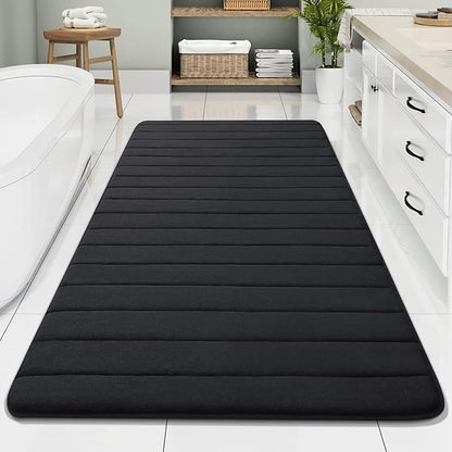Buganda Memory Foam Bath Mat, 70" x 34", Ultra Soft and Non-Slip Bathroom Rugs, Water Absorbent and Machine Washable Bath Rug Runner for Bathroom, Shower, and Tub, Black