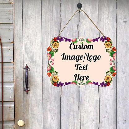 Personalized Wooden Welcome Sign Home Decor Customized Image/Text Hanging Sign Farmhouse Decorations for Home Office 11.2 * 8 Inch