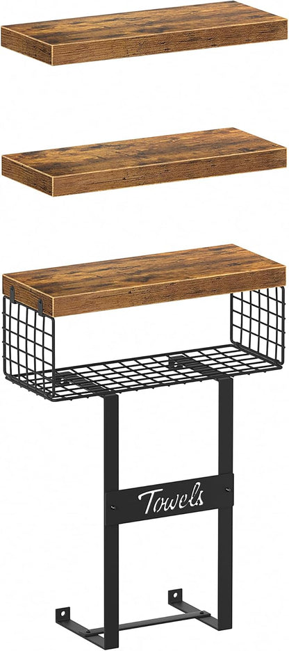 Bathroom Shelves Over Toilet - Floating Shelf for Wall Above Toilet Towels Holder Small Farmhouse Decor Shelves (15.7 inch, Set of 3, Rustic Brown)