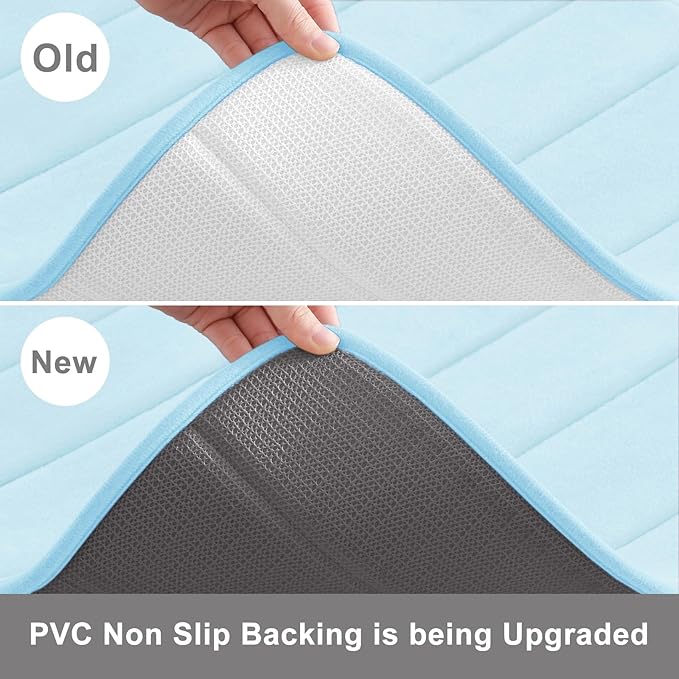 Buganda Memory Foam Bath Mat, 47" x 17", Ultra Soft and Non-Slip Bathroom Rugs, Water Absorbent and Machine Washable Bath Rug Runner for Bathroom, Shower, and Tub, Light Blue