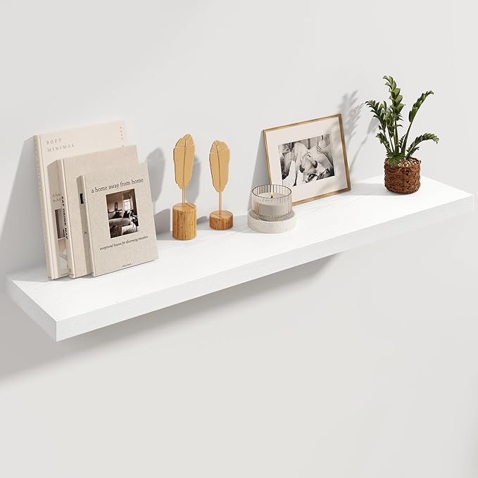 White Floating Shelves 48 Inch Long, 8 Deep Floating Shelves for Wall, Rustic 48" Long Fireplace Mantel, Large 48 x 8 Wall Shelves for Bedroom, Living Room, Bathroom, White Deep Shelves Set of 1