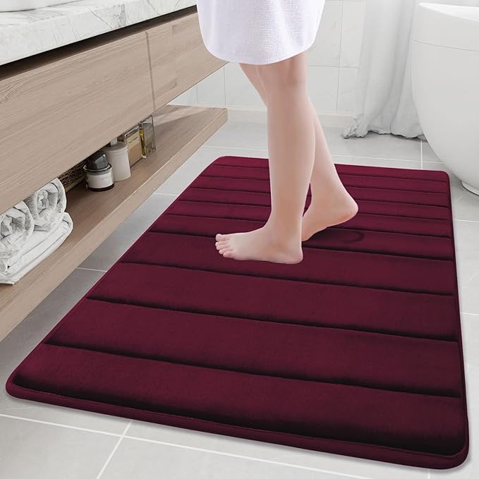 Buganda Memory Foam Bath Mat, 40" x 32", Ultra Soft and Non-Slip Bathroom Rugs, Water Absorbent and Machine Washable Bath Rug Runner for Bathroom, Shower, and Tub, Burgundy