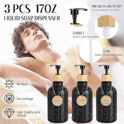 Black Bathroom Accessories Set 17PCS Bathroom Set with 3PCS Soap Dispenser Bathroom Accessory Set Black Trash Can for Bathroom Decor
