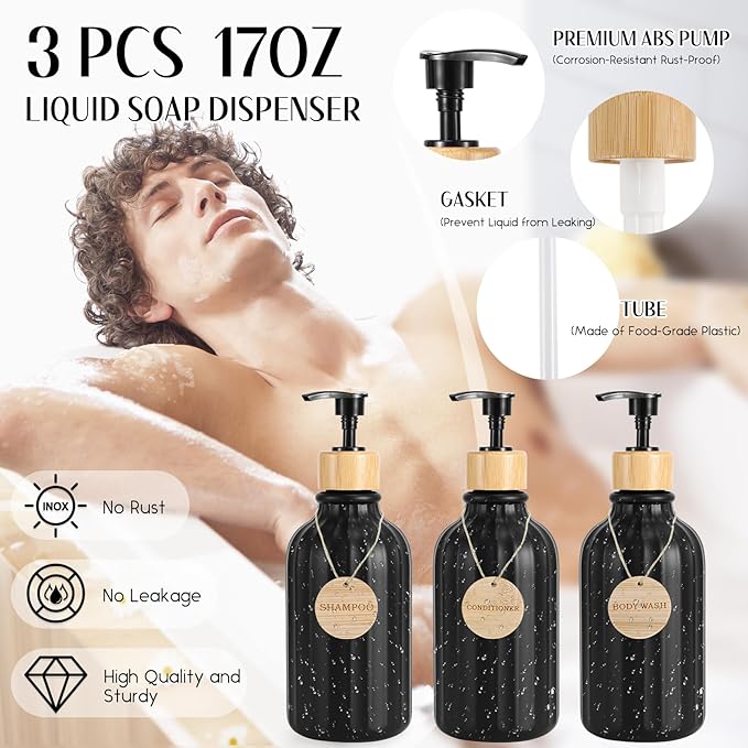 34PCS Bathroom Accessories Set with Shower Curtain,Rugs,Bath Towel,Trash Can,3PCS Lotion Soap Dispenser,Toothbrush Holder,Soap Dish,Tumbler Cup,6PCS Wood Tags Bath Accessories with Tray for Bathroom