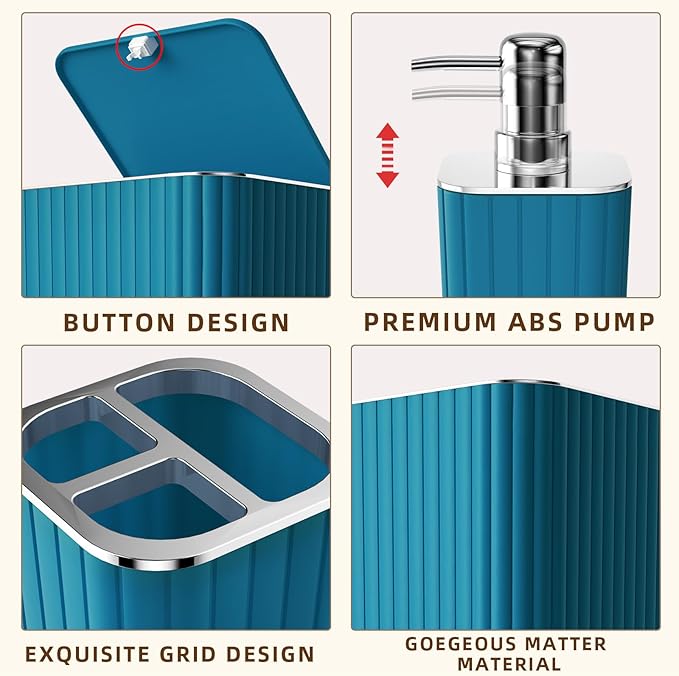 Bathroom Set with Shower Curtain and Rugs- 25PC Teal Bathroom Set, Bathroom Accessories Set, Shower Curtain Set, Trash Can, Qtip Holder Dispenser & Soap Dispenser