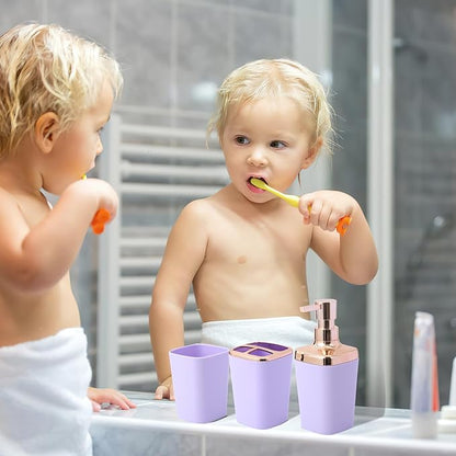 9-Piece Bathroom Accessories Set, Purple Bathroom Accessories Sets Complete with Trash Can,Tray,Soap Dispenser,Toothbrush Holder,Toothbrush Cup,Soap Dish,Toilet Brush and Q-tip Holders