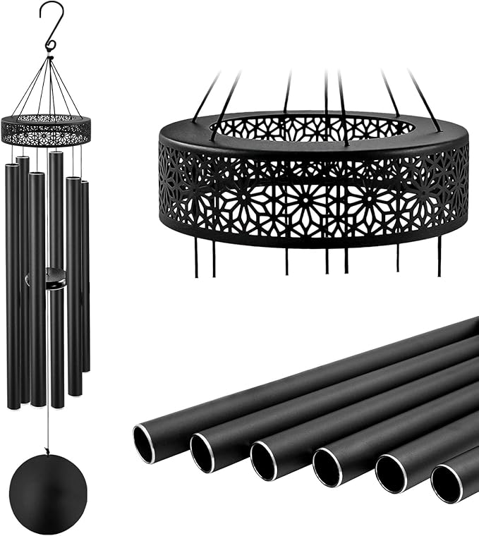 ASTARIN 48'' Wind Chimes for Outside Deep Tone - Large Windchimes with 6 Heavy Tubes, Outdoor Memorial Chimes Outdoor for Garden Hanging Décor,Sympathy Gifts，Black