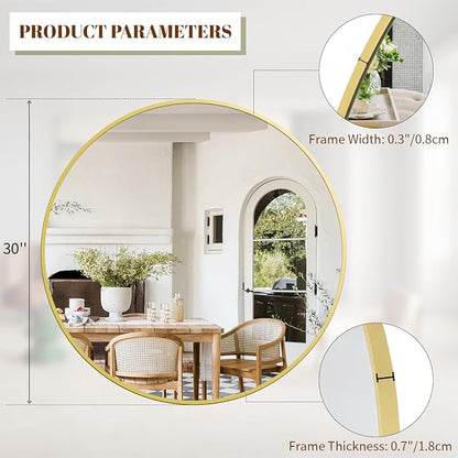 BEAUTYPEAK 30 Inch Round Mirror, Metal Frame Circle Mirror, Wall Mounted for Entryway, Bathroom, Vanity, Living Room, Gold