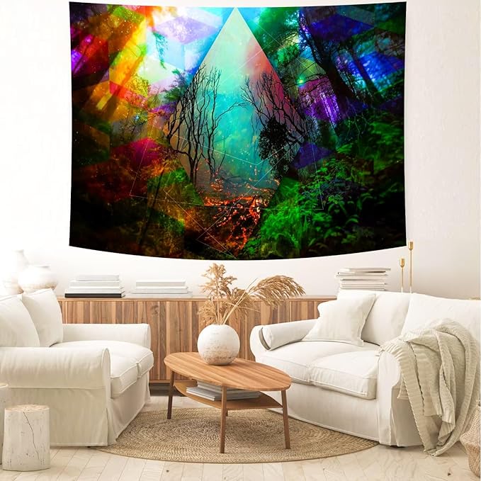 Delur Forest Tapestry Tree of Life Tropical Rainforest Tapestry Wall Hanging Colorful Nature Landscape Mystical Psychedelic Spiritual Headboard for Bedroom Living Room Home Decor (70.8" x 92.5")