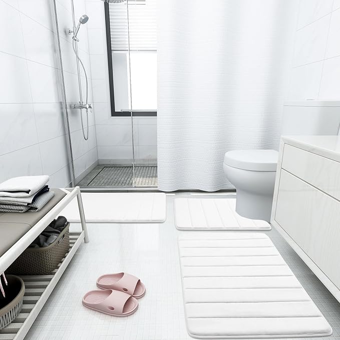 Buganda Memory Foam Bath Mat, 44" x 24", Ultra Soft and Non-Slip Bathroom Rugs, Water Absorbent and Machine Washable Bath Rug Runner for Bathroom, Shower, and Tub, White